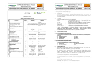 31 TERMINACIONES PARA CABLES N2XSY
31.1 ALCANCES
El presente documento establece las especificaciones técnicas mínimas que cumplieron las
terminaciones y accesorios respectivos, en cuanto a diseño, materia prima, fabricación, pruebas,
transporte y operación.
31.2 NORMAS
El suministro cumplió con la última versión de la norma:
IEEE 48 : Test procedures and requirements for alternating current cable
terminations 2.5 kV through 765 kV.
UL 486A : Wire connectors and soldering lugs for use with copper conductors
ASTM B 545 : Standard specification for electrodeposited coatings of tin.
MUESTREO
NTP ISO 2859 – 1 : Procedimientos de Muestreo para Inspección por Atributos.
También se aceptó propuestas de terminaciones fabricadas de acuerdo con otras normas que
aseguren una calidad igual o superior; en este caso, el oferente indicará las normas
correspondientes y enviará una copia de estas en su oferta, para su evaluación.
31.3 CONDICIONES TÉCNICAS
31.3.1 Condiciones ambientales de servicio
Las terminaciones se instalo en los sistemas eléctricos, cuyas características ambientales sonlas
siguientes:
 Temperatura ambiente : 25ºC a 40ºC
 Humedad relativa : 10% a 95%
 Altura máxima : 1000 m.s.n.m.
31.3.2 Condiciones de operación del sistema
Las características de operación del sistema son las siguientes:
 Media Tensión : 10 kV (Proyectado a 22,90 KV)
 Frecuencia de servicio : 60 Hz.
31.4 CARACTERÍSTICAS
Fueron del tipo Termocontraible, de polímero reticulado Antitracking Clase 1 de acuerdo con
la norma IEEE-48-1990, con distancia de fuga mayor a 50 mm/kV.
Su aplicación es para los cables de energía, con aislamiento sólido (XLPE o EPR) y pantalla
metálica de alambres o cintas, conductor de cobre o aluminio, en instalaciones exteriores e
interiores. Para zonas con contaminación salina, industrial o rural, alta moderada.
Las terminaciones exteriores llevan campanas exteriormente.
La línea de fuga mínima para los terminales del tipo exterior fue de 800 mm para contaminación
severa.
Los terminales fueron para los calibres de:
N2XSY 70, 120 y 240 mm2 para la tensión de 22.9 kV (18/30 kV)
CONFORME A OBRA:“MEJORAMIENTO Y AMPLIACIÓN
DEL SISTEMA DE DISTRIBUCIÓN DEL CIRCUITO N2 DE LA
SUBESTACIÓNYARINACOCHA, PROVINCIA DE CORONEL
PORTILLO,REGIÓN UCAYALI”
ESPECIFICACIONES TÉCNICAS DE SUMINISTRO – RED PRIMARIA Página 300 de 336
CONFORME A OBRA:“MEJORAMIENTO Y AMPLIACIÓN
DEL SISTEMA DE DISTRIBUCIÓN DEL CIRCUITO N2 DE LA
SUBESTACIÓNYARINACOCHA, PROVINCIA DE CORONEL
PORTILLO,REGIÓN UCAYALI”
ESPECIFICACIONES TÉCNICAS DE SUMINISTRO – RED PRIMARIA Página 301 de 336
REDES PRIMARIAS
FICHA N° 290-001
TABLA DE DATOS TECNICOS
MEDIDOR TRIFASICO ELECTRONICO 4 HILOS (AP)
ITE
M
DESCRIPCION
Material de la tapa que permita visualizar el numerador,
datos de placa y el registrador electromecánico
La base y la tapa principal deberán contar con
empaquetaduras de neoprene o similar, u otro sistema que
garantice el IPrequerido
Protección contra penetración de polvo y Agua según IEC
60529 para medidores al exterior
Marcaje del medidor según punto 4.1 de la presente EETT
Clase de aislamiento.
Protección antifraude, que permita el precintado de la tapa
principal y tapa de bornes
CONDICIONES CLIMÁTICAS
Rango de temperatura
Humedad relativa
PRESCRIPCIONES ELÉCTRICAS
Requisitos y pruebas eléctricas
Potencia absorbida en circuitos de voltaje
Potencia absorbida en circuitos de corriente
Variaciones debido a sobre corrientes de corta duración
Variaciones debido al calentamiento propio
A factor de potencia 1
A factor de potencia 0.5 inductivo
PRESCRIPCIONES METROLÓGICAS
Limites de error debido a la variación de corriente
Límites de error debido a magnitudes de influencia
Corriente de arranque, a factor de potencia unitario
MODULO ELECTRÓNICO
Pantalla.
Temperatura de operación del LCD.
Memoria no volátil para el visualizador
Dígitos.
SISTEMA DEMEDICIÓN ELECTRÓNICA
Polaridad del sistema.
Señalización para polaridad invertida
Dispositivo de salida para ensayos metrológicos
Dispositivo de salida de Pulsos para Telemedición (Sistema
AMR)
UNIDAD REQUERIDO OFERTADO
Policarbonato u otro de características Policarbonato u otro de
características
similares o superiores que cumplan con el similares o superiores que cumplan
con el
punto 5.3 de IEC 62052-11(Indicar material de punto 5.3 de IEC 62052-11(Indicar
material de
2.4 ------ la tapa ofrecida) la tapa ofrecida)
2.5 ------ SI SI
2.6 ------ ≥ IP 51 (indicar)
≥ IP 51 (indicar)
2.7 ------ SI SI
2.8 ------ Clase II Clase II
Con tornillos con agujeros Ø de 3mm mínimo Con tornillos con agujeros Ø de 3mm
mínimo
en la cabeza y seguro anticaídas, u otro en la cabeza y seguro anticaídas, u
otro
2.9 ------ sistema que permita el precintado. sistema que permita el precintado.
3
3.1 °C -25 a 55 (Clase 3k6) -25 a 55 (Clase 3k6)
3.2 ------ 95% 95%
4
4.1 Según punto 7 de las normas Según punto 7 de las normas
IEC 62052-11 e IEC 62053-21 IEC 62052-11 e IEC 62053-21
4.2 W/VA ≤ 2 / 10 ≤ 2 / 10
4.3 VA ≤ 4 ≤ 4
4.4 % ≤ 1.5 ≤ 1.5
4.5
4.6 % ≤ 0.7 ≤ 0.7
4.7 % ≤ 1 ≤ 1
5
6 ------ según tabla 6 y 7 de IEC 62053-11 según tabla 6 y 7 de IEC 62053-11
6.1 ------ según tabla 8 de IEC 62053-11 según tabla 8 de IEC 62053-11
7 ------ ≤ 0.004 Ib (Indicar) ≤ 0.004 Ib (Indicar)
8
8.1 ------ Cristal líquido LCD Cristal líquido LCD
8.2 °C -20 HASTA +55 -20 HASTA +55
8.3 ------ > 4 meses > 4 meses
8.4 ------ 5 enteros y 1 decimal 5 enteros y 1 decimal
9
9.1 ------ Siempre positivo Siempre positivo
9.2 ------ Impulsos de luz visible (1 LED) Impulsos de luz visible (1 LED)
9.4 ------ Impulsos de luz visible (1 LED) Impulsos de luz visible (1 LED)
9.5 ------ SI
SI
 