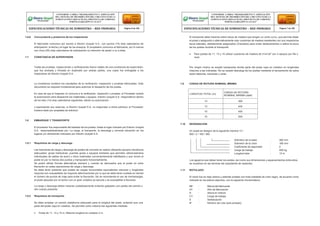 1.6.6 Convocatoria y presencia de los inspectores
El fabricante comunico por escrito a Electro Ucayali S.A., con quince (15) días calendarios de
anticipación, la fecha y el lugar de los ensayos. El propietario comunico al fabricante, por lo menos
con cinco (05) días calendarios de anticipación su intención de asistir o no a ellas.
1.7 CONSTANCIA DE SUPERVISION
El transporte debe hacerse sobre tacos de madera que tengan un corte curvo, que permita alojar
el poste y asegurarlo o alternativamente usar cuartones de madera resistentes con sus respectivos
tacos laterales, debidamente asegurados (Clavados) para evitar deslizamientos o saltos bruscos
de los postes durante el transporte.
 Para postes de 11, 13 y 15 utilizar cuartones de madera de 4”x4”x8” con 4 apoyos por fila o
nivel.
Todas las pruebas, inspecciones y verificaciones fueron objeto de una constancia de supervisión,
que fue anotada y firmada en duplicado por ambas partes, una copia fue entregada a los
inspectores de Electro Ucayali S.A.
Por ningún motivo se aceptó transportes donde parte del poste vaya en voladizo en longitudes
mayores a las indicadas. No se aceptó descarga de los postes mediante el lanzamiento de estos
sobre tablones, travesías u otras.
La constancia contiene los resultados de la verificación, inspección y pruebas efectuadas. Este
documento es requisito fundamental para autorizar el despacho de los postes.
En caso de que el Inspector no concurra a la verificación, inspección o pruebas, el Proveedor solicito
la autorización para despachar los materiales y equipos. Electro Ucayali S.A. respondieron dentro
de los diez (10) días calendarios siguientes, dando su autorización
o expresando sus reservas, si Electro Ucayali S.A. no respondan a dicha solicitud, el Proveedor
hubiera dado por aceptada tal solicitud.
1.9 CARGA DE ROTURA NOMINAL MÍNIMA
1.8 EMBARQUE Y TRANSPORTE
El proveedor fue responsable del traslado de los postes, hasta el lugar indicado por Electro Ucayali
S.A., responsabilizándose por: La carga, el transporte, la descarga y correcta ubicación en los
lugares y/o almacenes indicados por Electro Ucayali S.A.
1.10 DESIGNACION
Un poste se designo de la siguiente manera:13 /
500 / 2 / 165 / 360
1.8.1 Requisitos de carga y descarga.
Las maniobras de carga y descarga de postes de concreto se realizó utilizando equipos mecánicos
adecuados: grúas hidráulicas, puentes grúas o equipos similares que permitan utilizarestrobos
individuales de cables de acero u otros materiales convenientemente habilitados y que tomen el
poste en por lo menos dos puntos y manipularlo horizontalmente.
Se podrá utilizar formas alternativas siempre y cuando se demuestre que el poste no sufra
fisuración en estas operaciones de carga y descarga.
Se debe tener presente que postes de cargas horizontales equivalentes menores y longitudes
mayores son susceptibles de mayores deformaciones por lo que se debe tener cuidado en decidir
el número de puntos de izaje para evitar la fisuración. No se recomienda el uso de montacargas,
el poste apoyado por el centro con un gran voladizo se sacude y es susceptible a fisurarse.
Diámetro de la base : 360 mm
Diámetro de la cima : 165 mm
Coeficiente de seguridad : 2
Carga de trabajo : 500 kg
Longitud total : 13 m
Los agujeros que deben tener los postes, así como sus dimensiones y espaciamientos entre ellos,
se muestran en las láminas del expediente de replanteo.
1.11 ROTULADO
El rotulo fue en bajo relieve y además pintado con tinta indeleble de color negro, de acuerdo conlo
indicado en los planos adjuntos, con la siguiente nomenclatura:
La carga y descarga deben hacerse cuidadosamente evitando golpearlo con partes del camión u
otro cuerpo presente.
1.8.2 Requisitos de transporte.
Se debe emplear un camión plataforma adecuado para la longitud del poste, evitando que una
parte del poste vaya en voladizo. Se permitió como máximo las siguientes medidas.
 Poste de 11, 13 y 15 m. Máxima longitud en voladizo 2 m.
MF : Marca del fabricante
XY : Año de fabricación
H : Altura en metros
CT : Carga de trabajo
S : Señalización
N° : Número de Lote (solo pintado)
CONFORME A OBRA:“MEJORAMIENTO Y AMPLIACIÓN
DEL SISTEMA DE DISTRIBUCIÓN DEL CIRCUITO N2 DE LA
SUBESTACIÓNYARINACOCHA, PROVINCIA DE CORONEL
PORTILLO,REGIÓN UCAYALI”
ESPECIFICACIONES TÉCNICAS DE SUMINISTRO – RED PRIMARIA Página 6 de 336
CONFORME A OBRA:“MEJORAMIENTO Y AMPLIACIÓN
DEL SISTEMA DE DISTRIBUCIÓN DEL CIRCUITO N2 DE LA
SUBESTACIÓNYARINACOCHA, PROVINCIA DE CORONEL
PORTILLO,REGIÓN UCAYALI”
ESPECIFICACIONES TÉCNICAS DE SUMINISTRO – RED PRIMARIA Página 7 de 336
LONGITUD TOTAL (m)
CARGA DE ROTURA
NOMINAL MINIMA (daN)
13 300
13 400
15 400
15 500
 