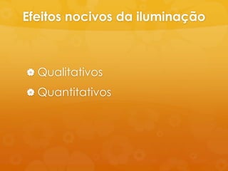Efeitos nocivos da iluminação



 Qualitativos
 Quantitativos
 