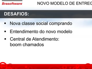 NOVO MODELO DE ENTREG
DESAFIOS:
 Nova classe social comprando
 Entendimento do novo modelo
 Central de Atendimento:
boom chamados
 