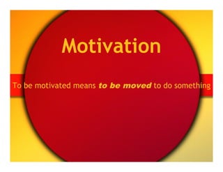 Motivation
To be motivated means to be moved to do something
 