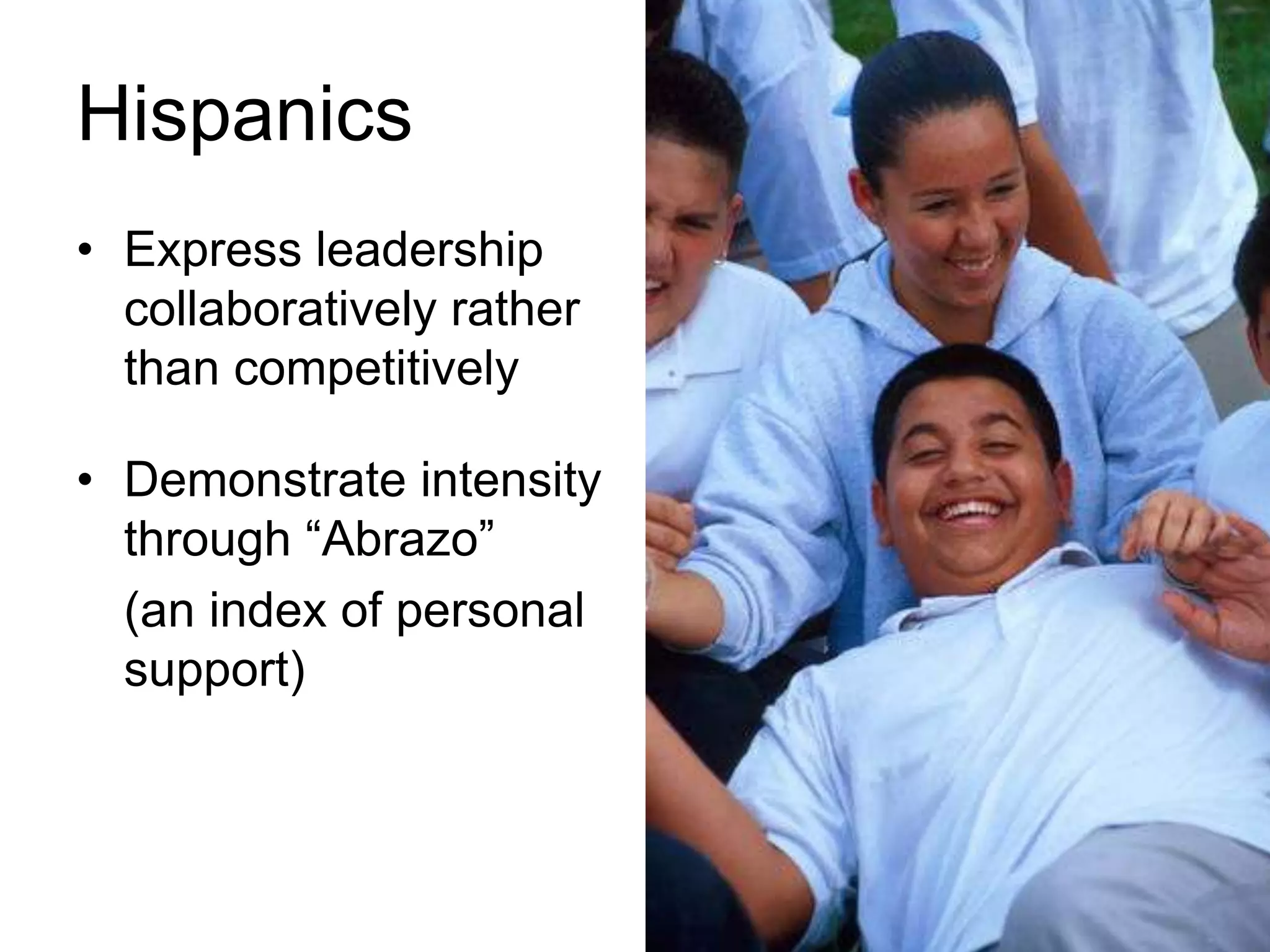 African AmericanMAY…Seek structure and organization in required tasksBe slow to motivate in some abstract activitiesHave large vocabulary, but one inappropriate for schoolMakes up games or activities