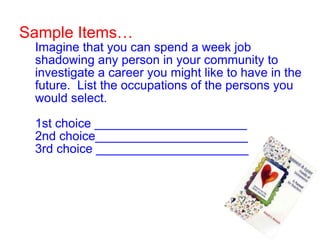 Purpose of Total Talent PortfolioTo classify this information into the general categories of abilities, interests, and learning styles and related markers of successful learning such as organizational skills, content area preferences, personal and social skills, preferences for creative productivity, and learning-how-to-learn skills.