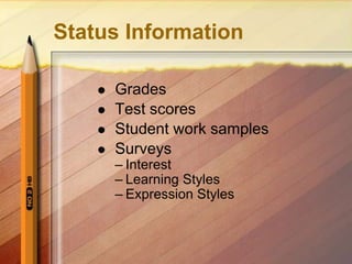 Learning Styles InventorySample Items(Renzulli & Smith)…Really Dislike……..Really Like               Being a member of a panel that 1	2	3	4	5 is discussing current eventsWorking on your own to prepare 	1	2	3	4	5material you will discuss in class