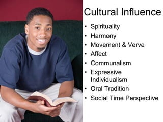 HispanicsExpress leadership collaboratively rather than competitivelyDemonstrate intensity through “Abrazo”	(an index of personal support)