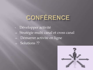 •

Développer activité
Stratégie multi canal et cross canal
Démarrer activité en ligne
Solutions ??

 