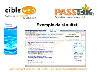 Exemple de résultat www.cibleweb.com  Tél : 04 67 49 12 20  email :contact@cibleweb.com Voile kite Résultat du référencement naturel 