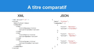 A titre comparatif
XML JSON
 