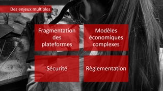 Fragmentation
des
plateformes
Modèles
économiques
complexes
Sécurité Règlementation
Des enjeux multiples
 