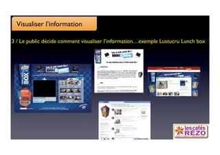 Visualiser l’information

3 / Le public décide comment visualiser l’information…exemple Lustucru Lunch box 
 