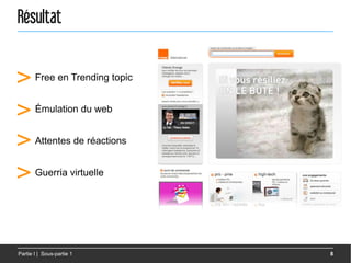 Résultat


> Free en Trending topic
> Émulation du web
> Attentes de réactions
> Guerria virtuelle


Partie I | Sous-partie 1   8
 