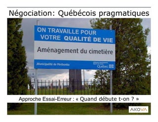 Approche Essai-Erreur : « Quand débute t-on ? »
Négociation: Québécois pragmatiquesNégociation: Québécois pragmatiques
 