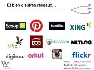 www. Wereputation.com
twitter@ Wereputation
contact@ Wereputation.com
Et bien d’autres réseaux…
 