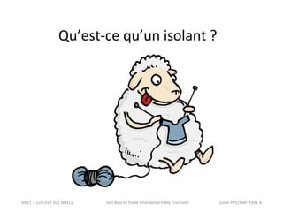 Qu’est-ce qu’un isolant ? 
SIRET = 528 019 201 00011 Sarl Bois et Paille Charpente Eddy Fruchard Code APE/NAF 4391 A 
 