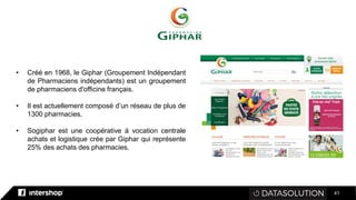 41
• Créé en 1968, le Giphar (Groupement Indépendant
de Pharmaciens indépendants) est un groupement
de pharmaciens d'officine français.
• Il est actuellement composé d’un réseau de plus de
1300 pharmacies.
• Sogiphar est une coopérative à vocation centrale
achats et logistique crée par Giphar qui représente
25% des achats des pharmacies.
 