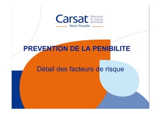 PREVENTION DE LA PENIBILITE

   Détail des facteurs de risque
 