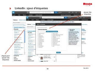 18
‣ LinkedIn : ajout d’étiquettes
cliquez pour
ajouter des
étiquettes
ajouter des
étiquettes
Mai 2014
 