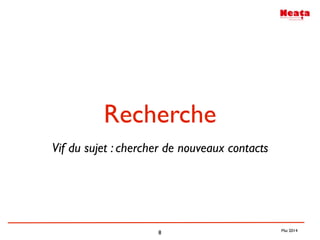 8
Recherche
Vif du sujet : chercher de nouveaux contacts
Mai 2014
 