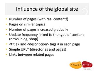 Influence of the global site<br />Number of pages (with real content!)<br />Pages on similartopics<br />Number of pages in...