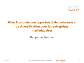 Silver Economie une opportunité de croissance et de diversification pour les entreprises martiniquaises 
Benjamin Zimmer 
31 10 14 
Tous droits réservés - ©Silver Valley 2014 
1  