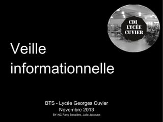 Veille
informationnelle
BTS - Lycée Georges Cuvier
Novembre 2013
BY-NC Fany Bessière, Julie Jacoutot

 