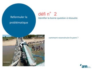défi n°2
Identifier la bonne question à résoudre
comment reconstruire le pont ?
Reformuler la
problématique
 