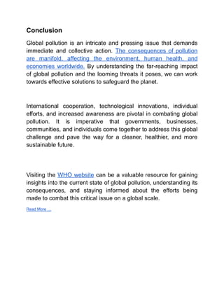 Conclusion About Invironment Issue Confronting the Catastrophic Threats of Global Pollution | PDF