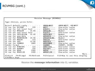 HelpSystems LLC. All rights reserved.
RCVMSG (cont.)
Receive the message information into CL variables.
 