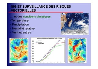 SIG ET SURVEILLANCE DES RISQUES
VECTORIELLES
… et des conditions climatiques:
-Température
- Précipitation
- Humidité relative
- Vent et autres
 