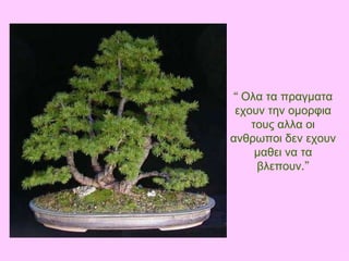 “  Ολα τα πραγματα εχουν την ομορφια τους αλλα οι ανθρωποι δεν εχουν μαθει να τα βλεπουν .” 