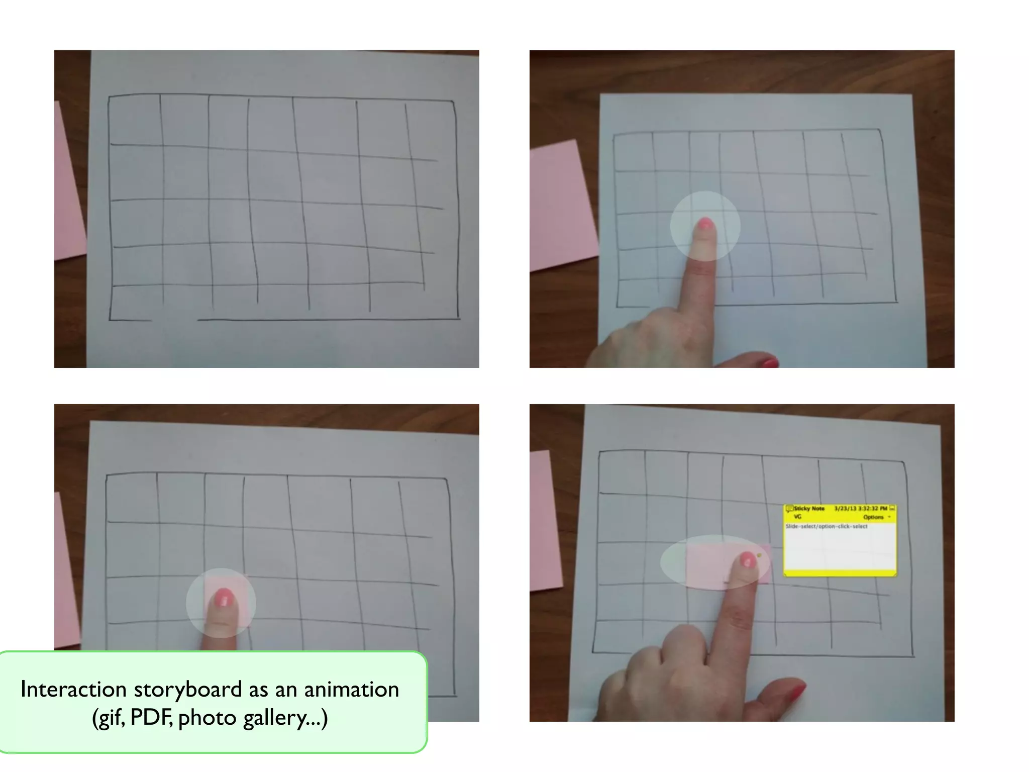 Interaction storyboard as an animation
(gif, PDF, photo gallery...)
 