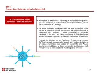 28
7.4 Col·laboració Público-
privada en l’àmbit de les dades
 Manifestar la rellevància d’aquest tipus de col·laboració ...