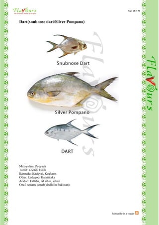 Page 12 of 70




Dart(snubnose dart/Silver Pompano)




Malayalam: Peeyada
Tamil: Kootili, kutili
Kannada: Kaduvai, Kokkare.
Other: Ladagoo, Katattitaka
Arabic: Tallaha, Al sibin, seben
Onaf, sonam, sonab(sindhi in Pakistan)




                                         Subscribe in a reader
 
