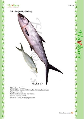 Page 37 of 70




Milkfish(White Mullet)




Malayalam: Poomeen,
Tamil: Chano chanos, Palmeen, Paal Kendai, Palai meen
Telugu: palabontha
Kannada: Hoovu menu, Hoomeenu
Arabic: Nemara, Eiffah
Ghonshi, Murru, Murra(in pakistan)




                                                        Subscribe in a reader
 
