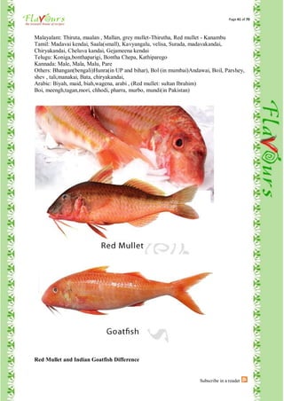 Page 41 of 70



Malayalam: Thiruta, maalan , Mallan, grey mullet-Thirutha, Red mullet - Kanambu
Tamil: Madavai kendai, Saala(small), Kavyangalu, velisa, Surada, madavakandai,
Chiryakandai, Cheluva kandai, Gejameena kendai
Telugu: Koniga,bonthaparigi, Bontha Chepa, Kathiparego
Kannada: Male, Mala, Malu, Pare
Others: Bhangan(bengali)Hunra(in UP and bihar), Bol (in mumbai)Andawai, Boil, Parshey,
shev , tali,manakai, Bata, chiryakandai,
Arabic: Biyah, maid, biah,wagena, arabi , (Red mullet: sultan Ibrahim)
Boi, meengh,tagan,mori, chhodi, pharra, murbo, mundi(in Pakistan)




Red Mullet and Indian Goatfish Difference


                                                                   Subscribe in a reader
 