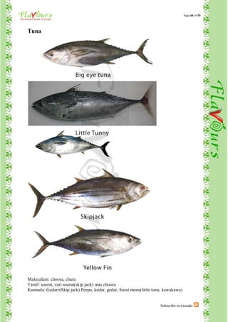 Page 64 of 70




Tuna




Malayalam: choora, chura
Tamil: soorai, vari soorai(skip jack) mas choora
Kannada: Gedare(Skip jack) Peepa, kedar, gedar, Surai menu(little tuna, kawakawa)


                                                                     Subscribe in a reader
 