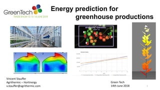 Energy prediction for
greenhouse productions
1
Vincent Stauffer
Agrithermic – Hortinergy
v.stauffer@agrithermic.com
Green Tech
14th June 2018
 