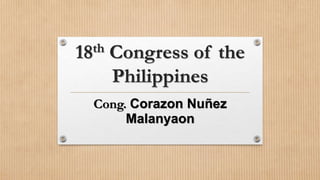 18th Congress of the
Philippines
Cong. Corazon Nuñez
Malanyaon
 