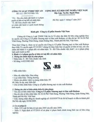 Công văn gửi Công ty Cổ Phần Standa Việt Nam về việc sản xuất hàng giả nhái nhãn hiệu trên ổn áp Standa