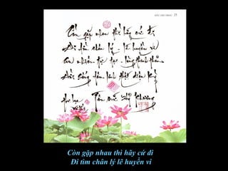 Còn gặp nhau thì hãy cứ đi
Đi tìm chân lý lẽ huyền vi
 