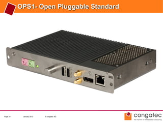 OPS1- Open Pluggable Standard




Page 24    January 2012   © congatec AG
 