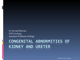 Dr Ahmed Rehman FCPS Urology Assistant Professor Urology 30-march, 2010, tuesday 