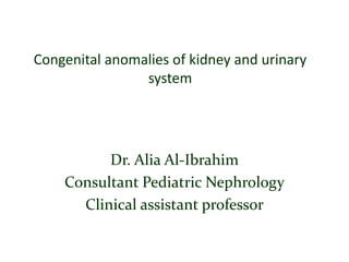 Congenital anomalies of kidney and urinary
system
Dr. Alia Al-Ibrahim
Consultant Pediatric Nephrology
Clinical assistant professor
 