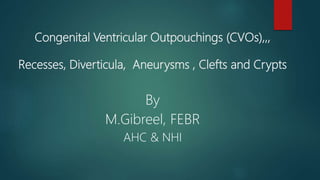 Congenital Ventricular Outpouchings (CVOs),,,
Recesses, Diverticula, Aneurysms , Clefts and Crypts
By
M.Gibreel, FEBR
AHC & NHI
 