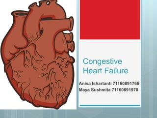Congestive
Heart Failure
Anisa Ishartanti 71160891766
Maya Sushmita 71160891978
 