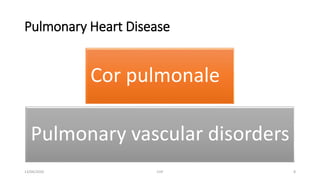 Pulmonary Heart Disease
Cor pulmonale
Pulmonary vascular disorders
13/04/2020 CHF 8
 
