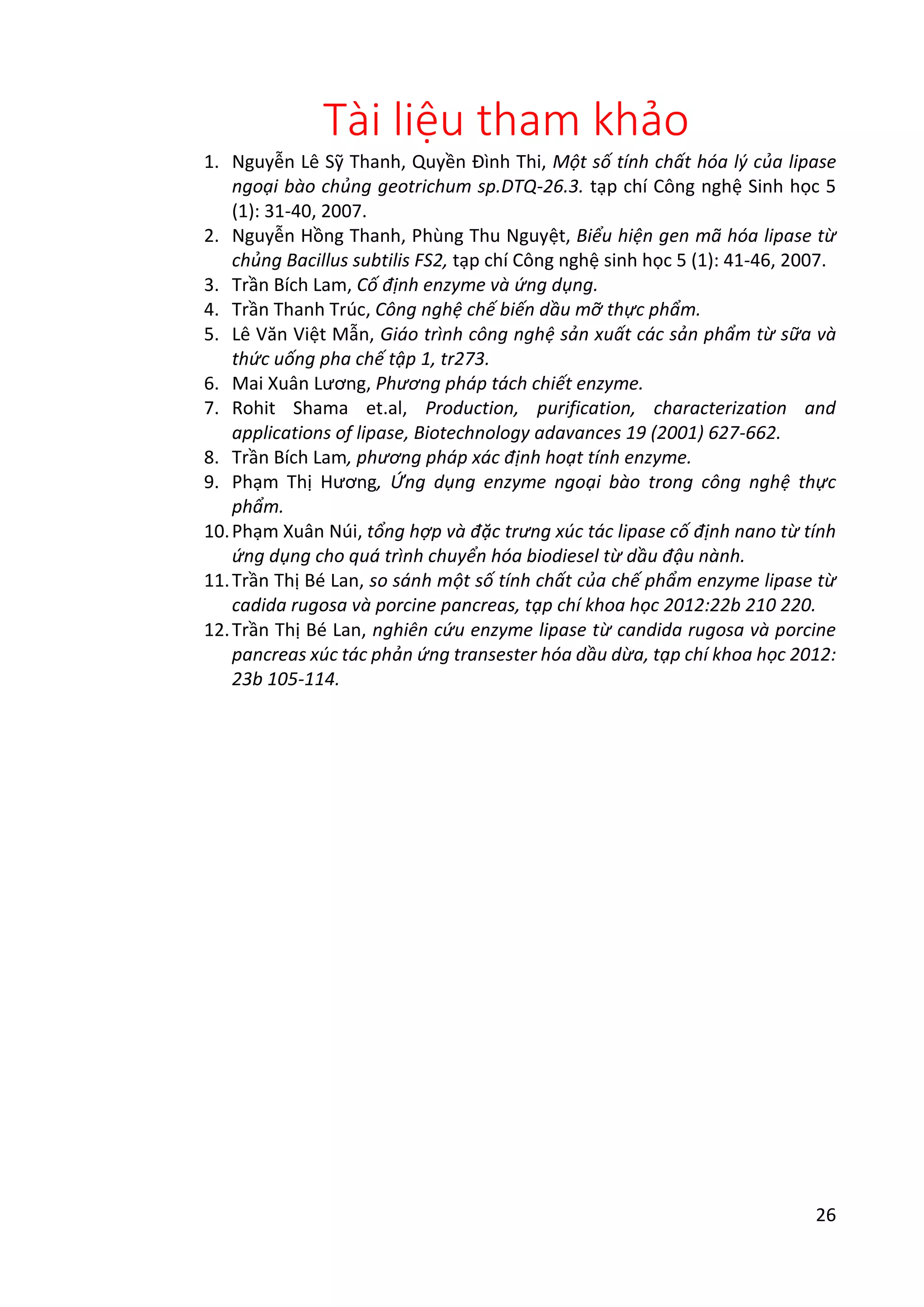 Công Nghệ enzyme- LIPASE - Lê Trí Kiểng | PDF