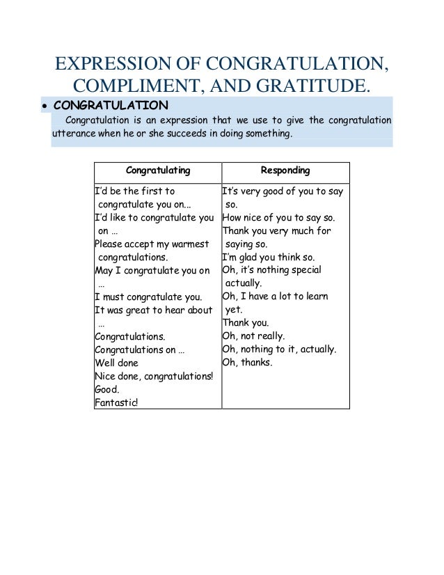 expression of congratulation compliment and gratitude