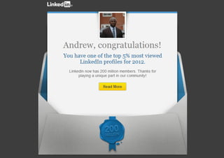 Congratulations you have one of the top 5 percent most viewed profiles for 2012