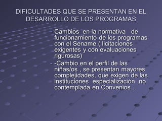 DIFICULTADES QUE SE PRESENTAN EN EL
   DESARROLLO DE LOS PROGRAMAS
 